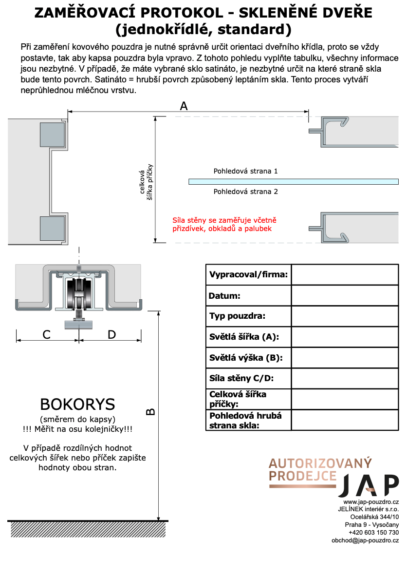 ZAMĚŘOVACÍ PROTOKOL - SKLENĚNÉ DVEŘE